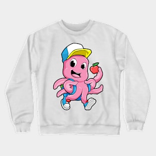 Octopus as student with a backpack and apple Crewneck Sweatshirt